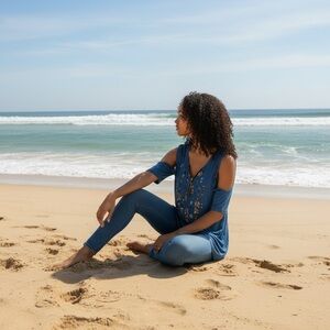 Women's silky blue cold shoulder shirt